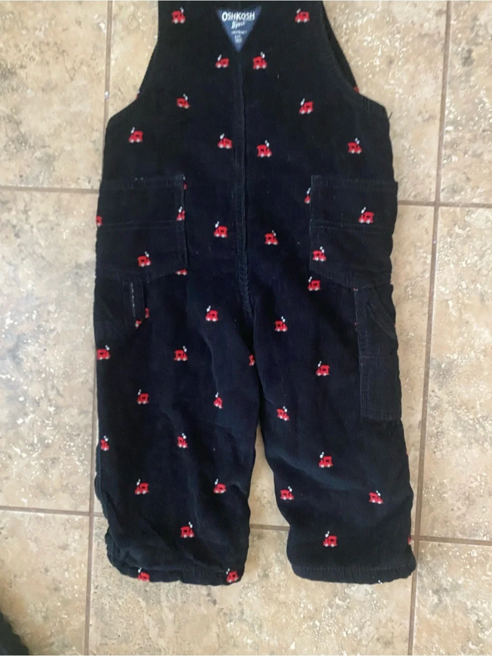 Oshkosh 18 Month Baby Black Train Soft Comfortable Playful Corduroy Overalls